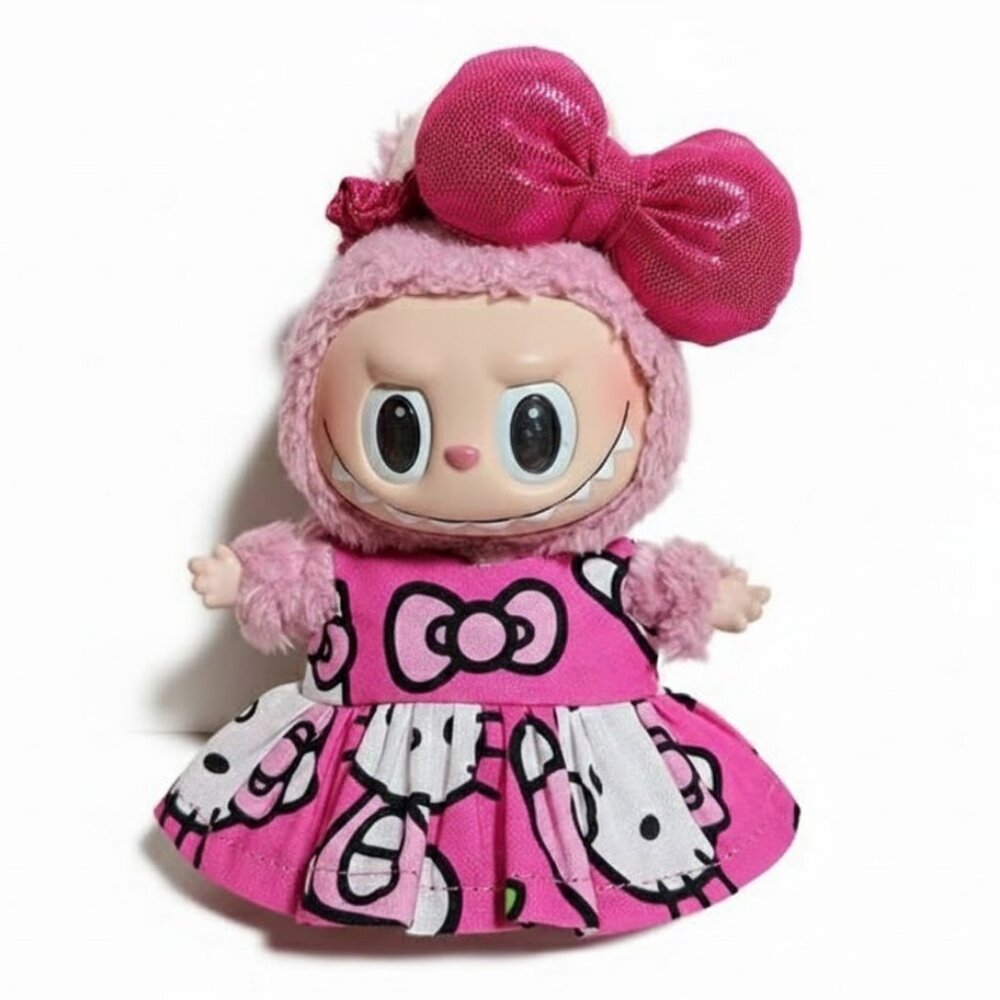 Labubu Hello Kitty Dress with Oversized Pink Metallic Bow Outfit